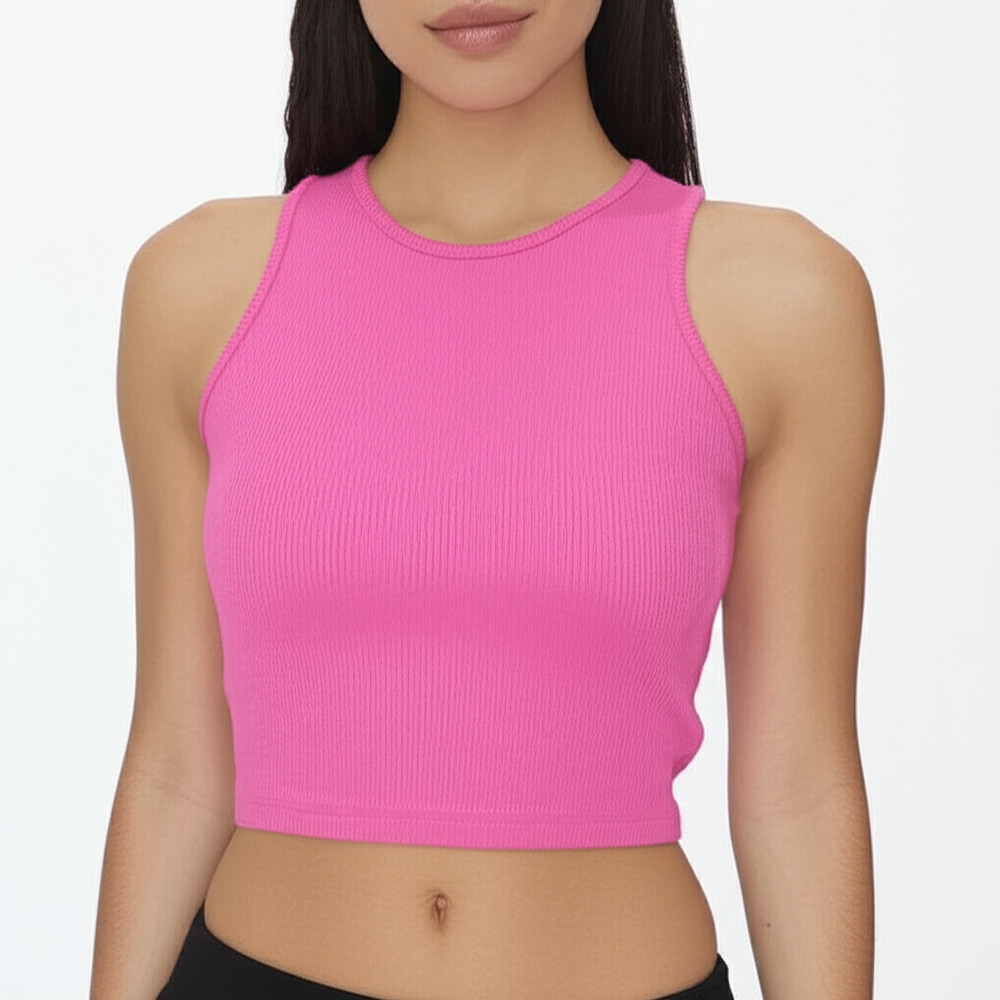 SHEIN Crop Top Tank Top‎ Womens Size S Pink Ribbed Cropped Round Neck Trendy